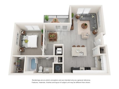 Floor plan for 1 bed, 1 bath, 806 sqft